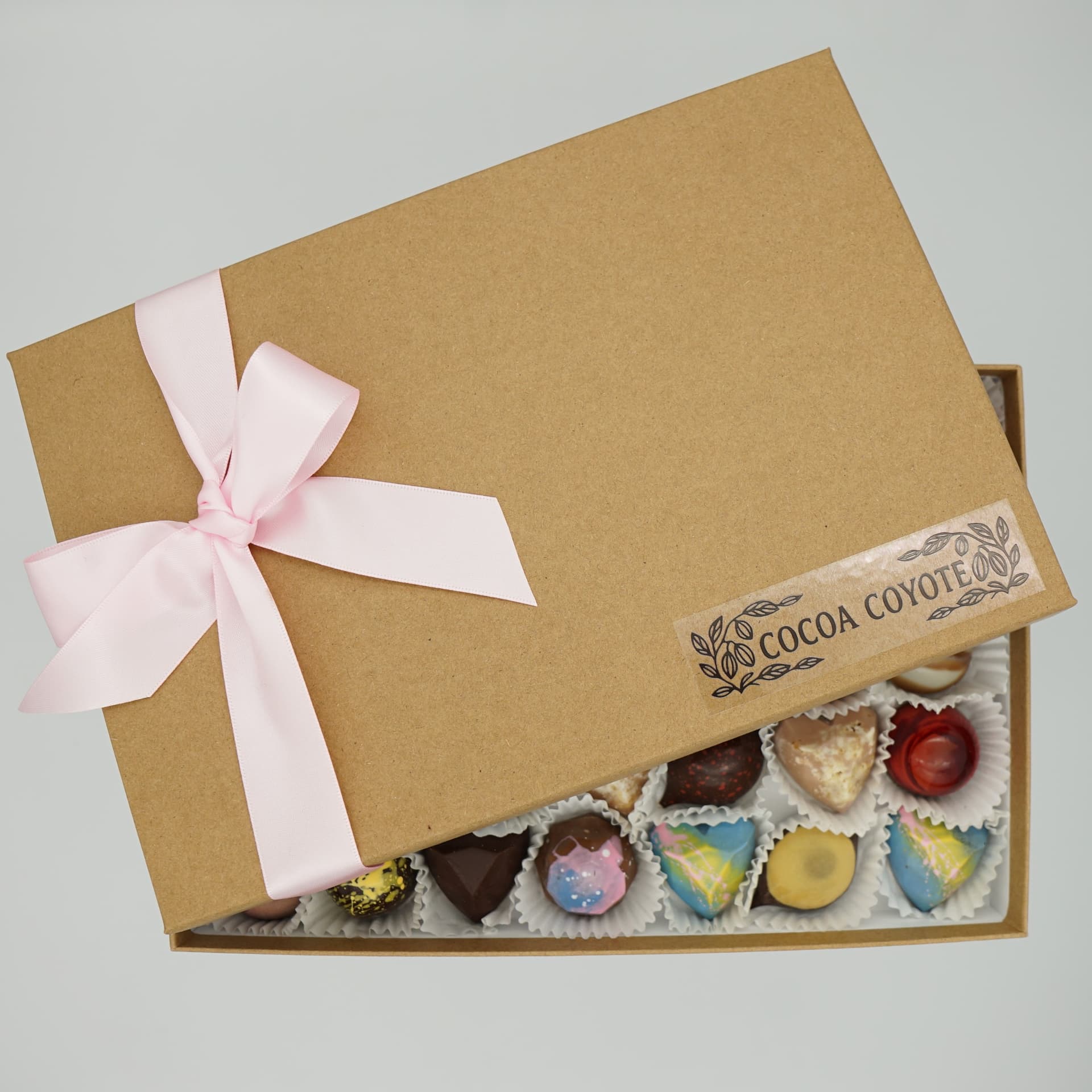 30-piece assorted chocolate box showcasing our variety of handcrafted artisan bonbons